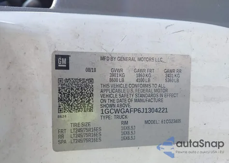 2018 Chevrolet Express 2500 Work Van from USA, damaged, VIN 1GCWGAFP6J1304221